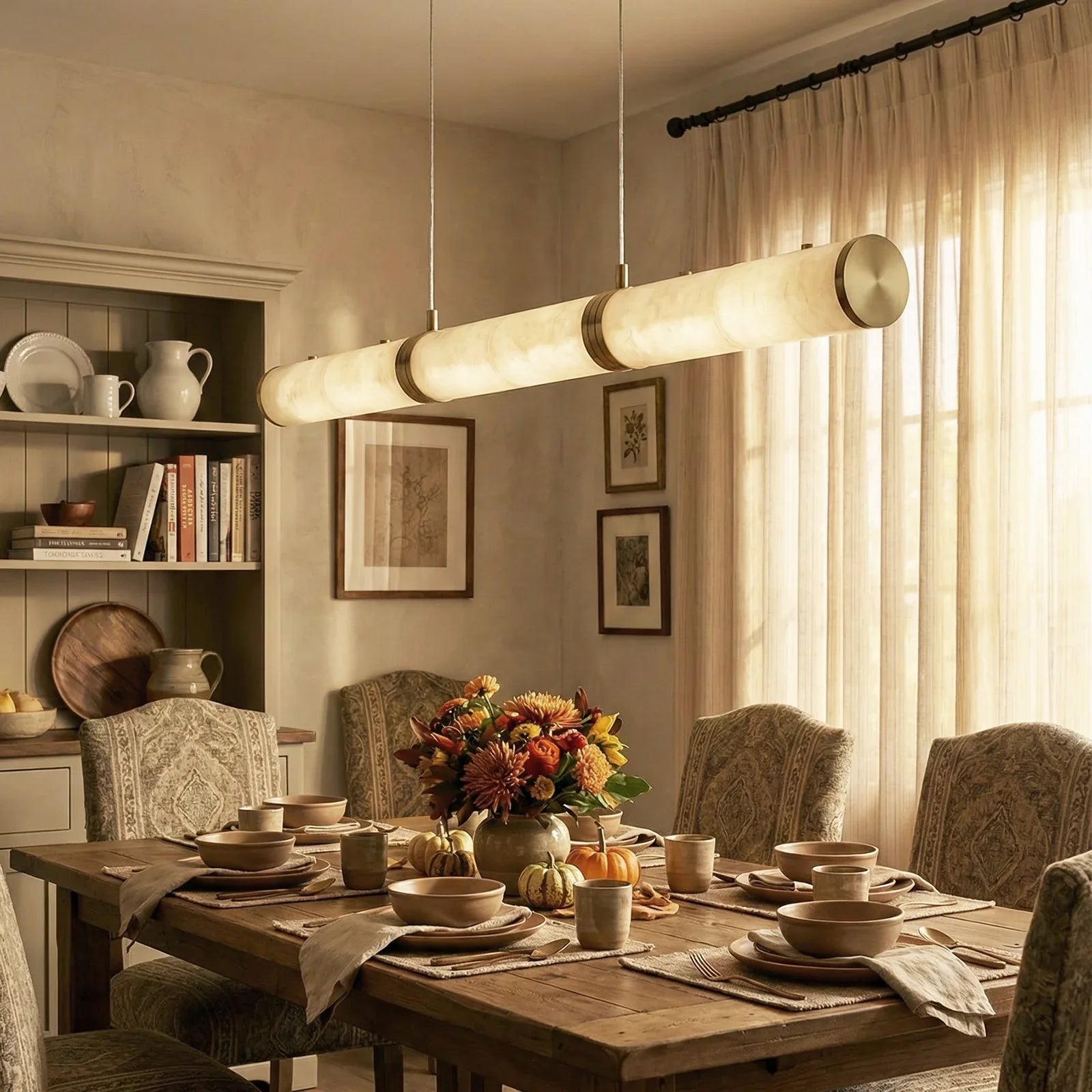 Linear Tubular Alabaster Pendant Light