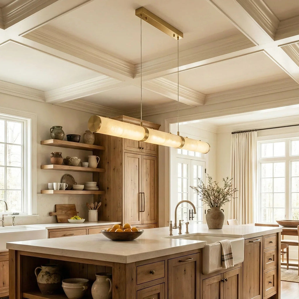 Linear Tubular Alabaster Pendant Light