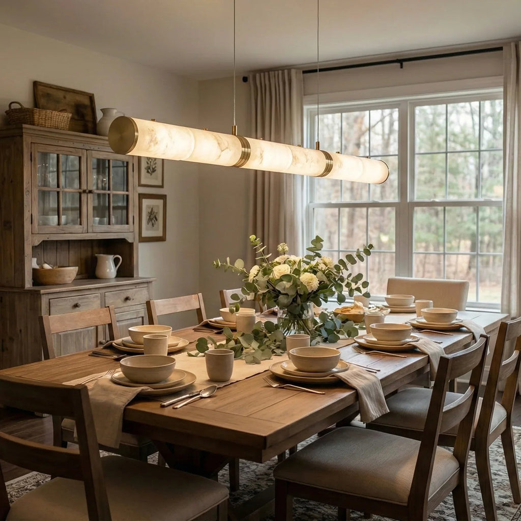 Linear Tubular Alabaster Pendant Light