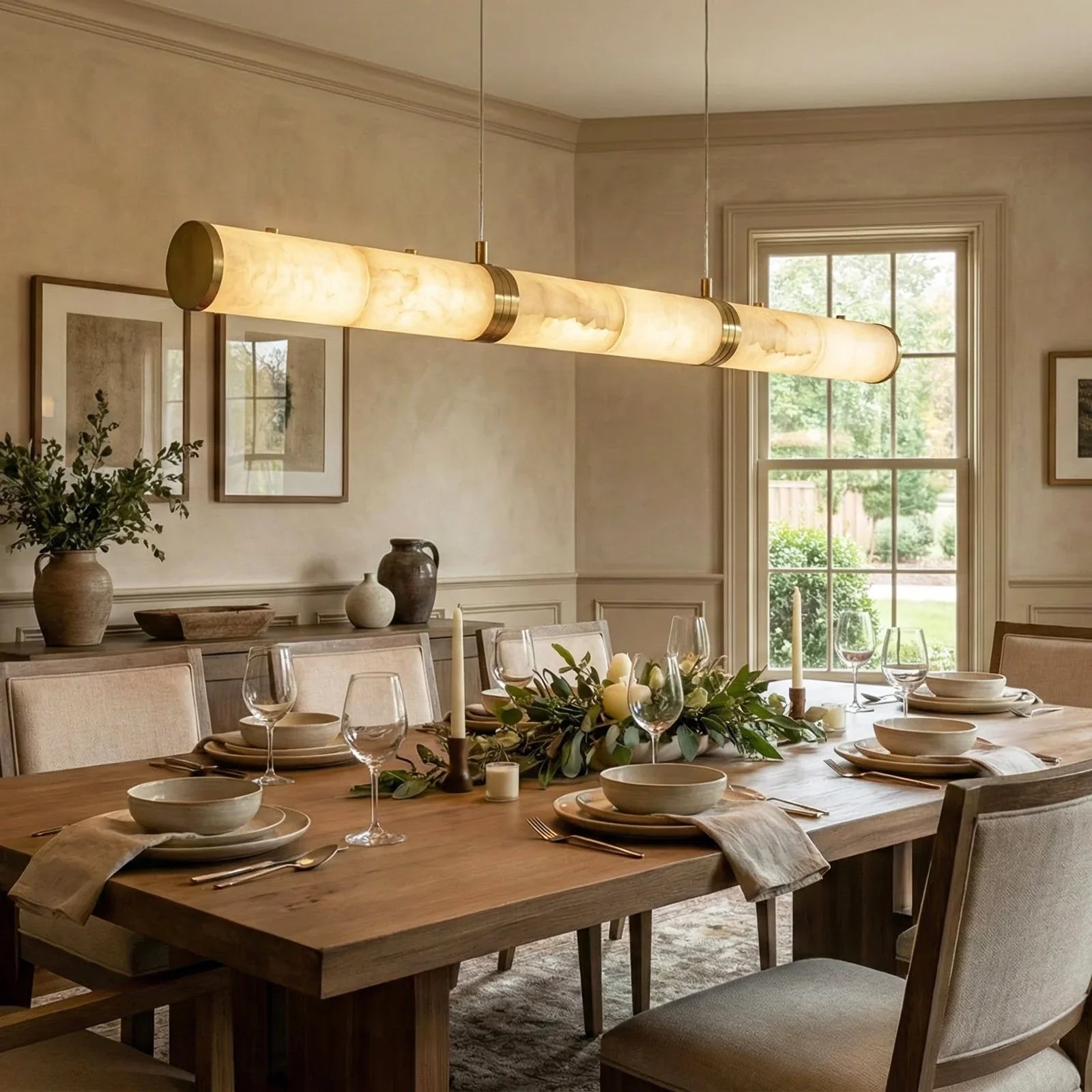 Linear Tubular Alabaster Pendant Light