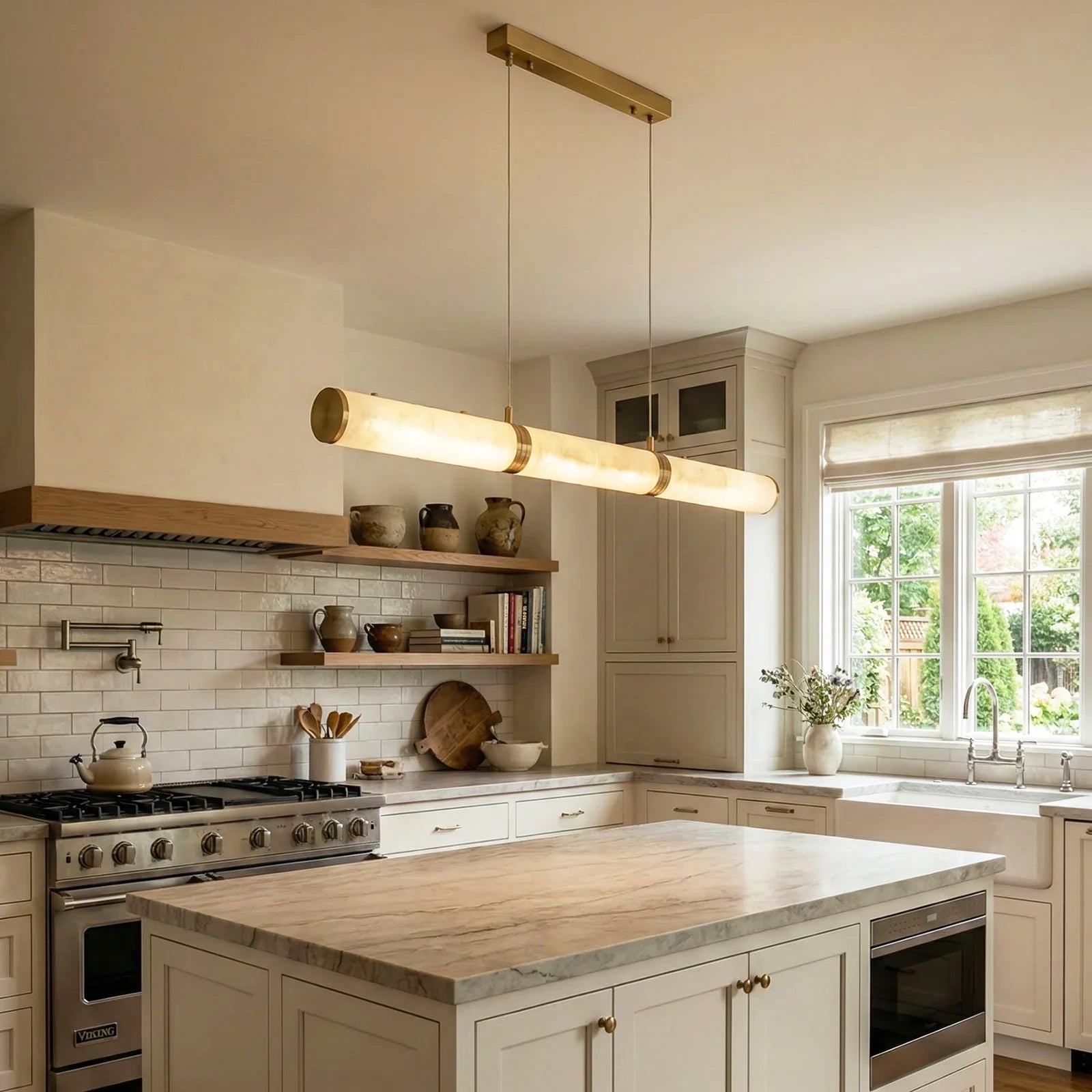 Linear Tubular Alabaster Pendant Light