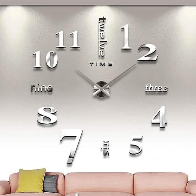 Modern Acrylic Wall Clock Digital Brushed Steel