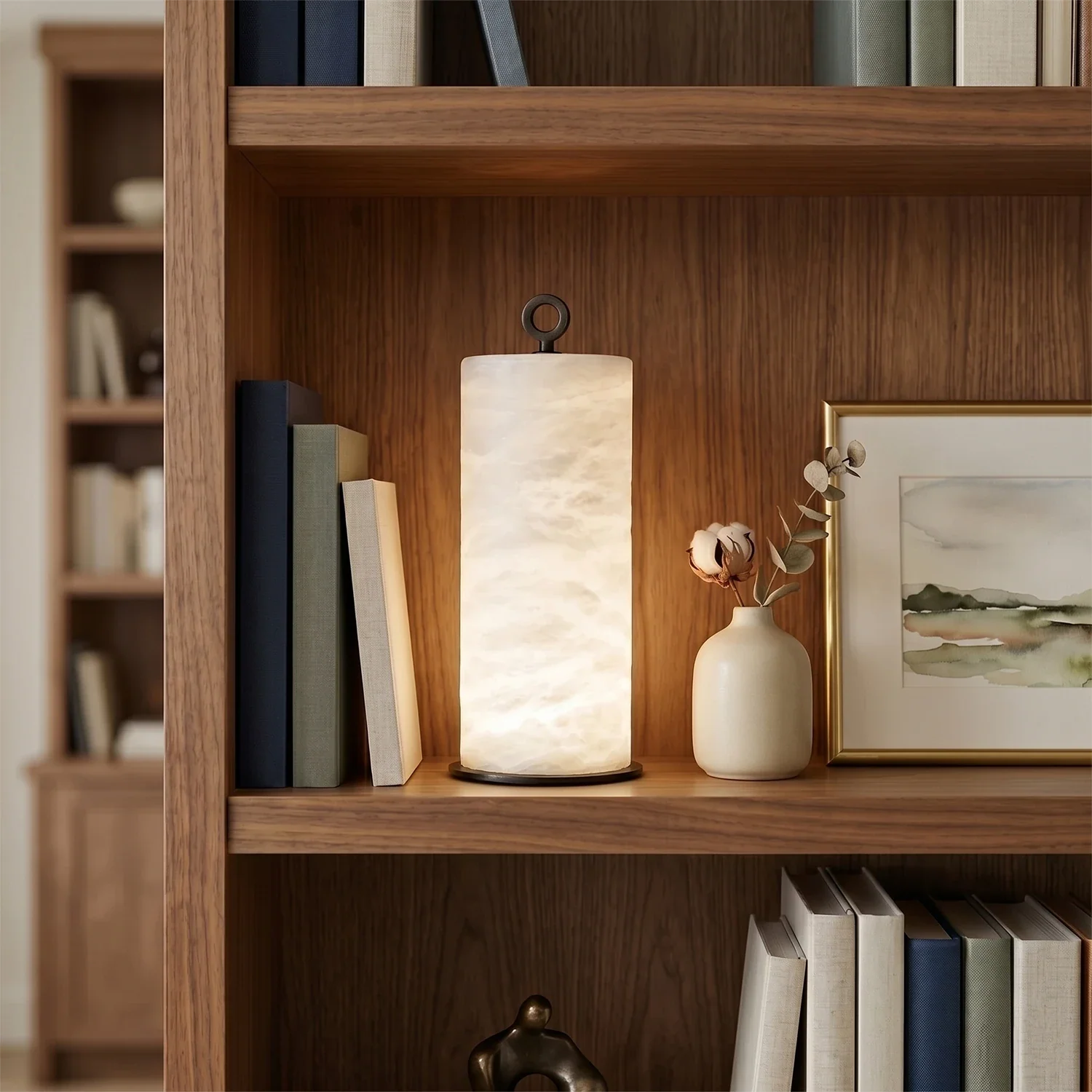 Natural Alabaster Cylinder Table Lamp