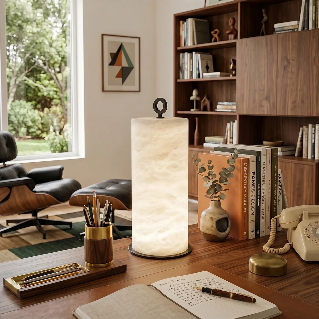 Natural Alabaster Cylinder Table Lamp