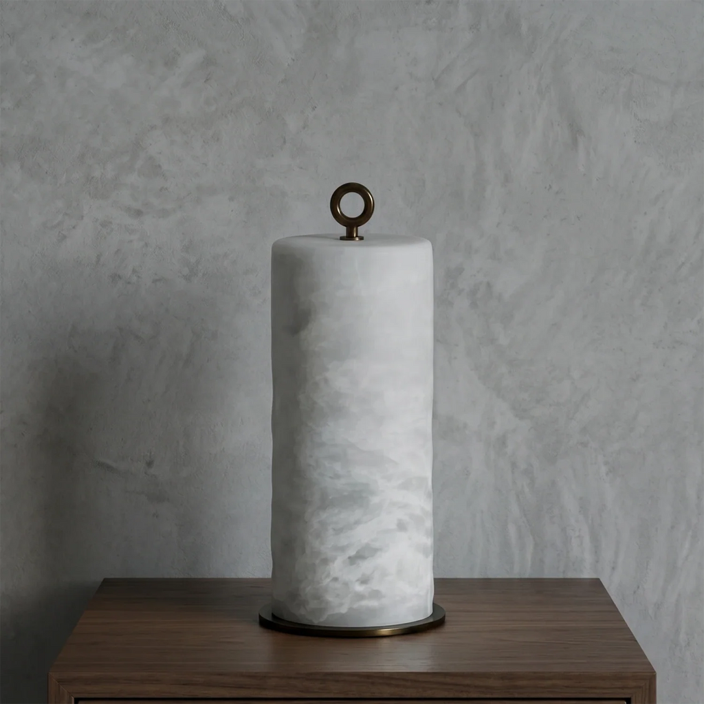 Natural Alabaster Cylinder Table Lamp