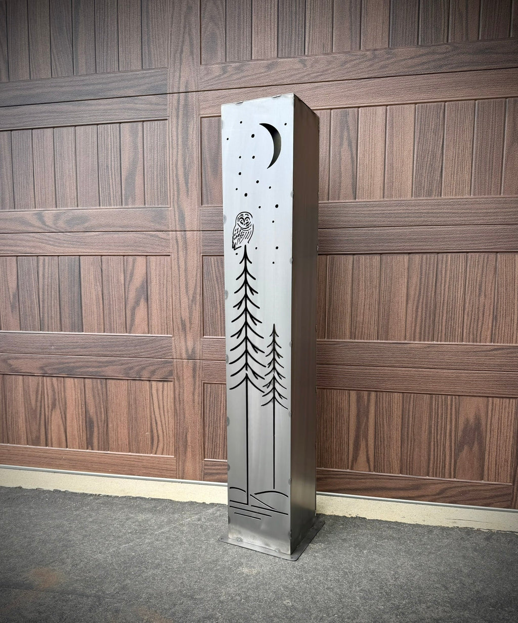 Simple Pine Owl Solar Pillar - Steel - Corten Available