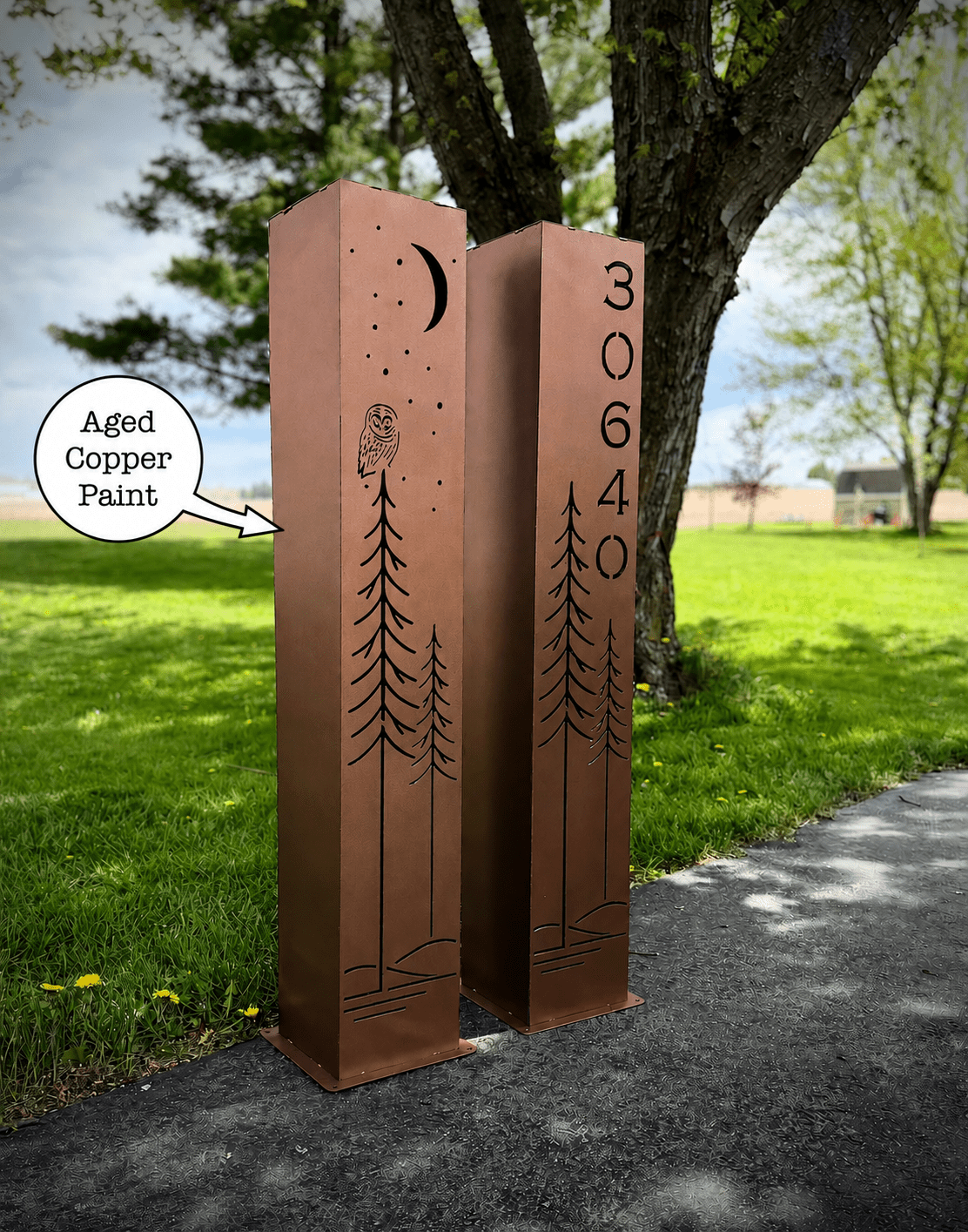 Simple Pine Owl Solar Pillar - Steel - Corten Available