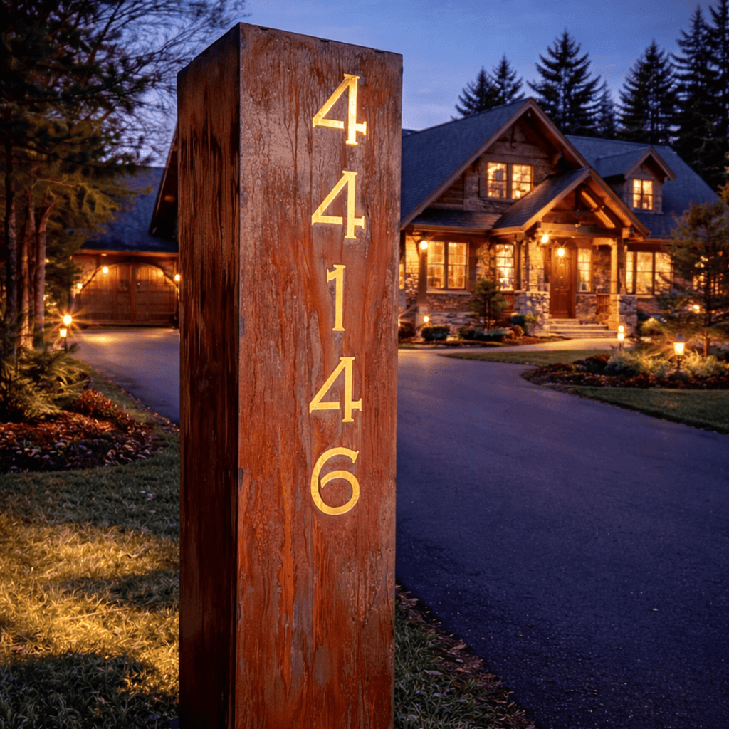 Wide Profile Home Address Solar Pillar - Steel